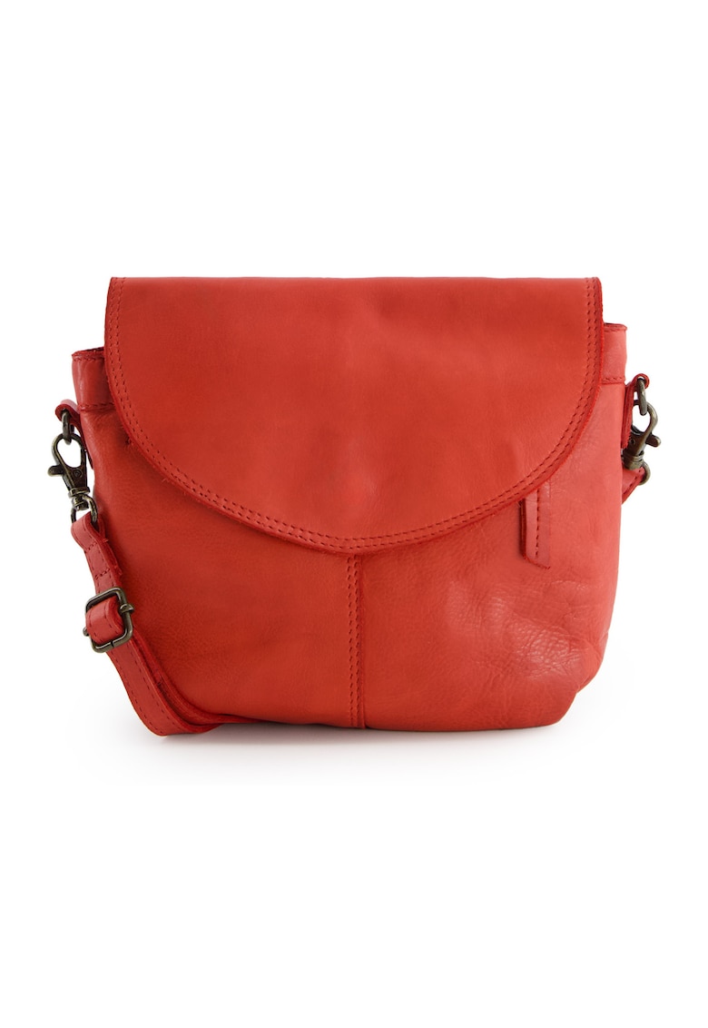 Geanta crossbody piele naturala - rosie - 19x19x4cm - cu 2 buzunare interioare si 2 exterioare - curea detasabila max 145cm
