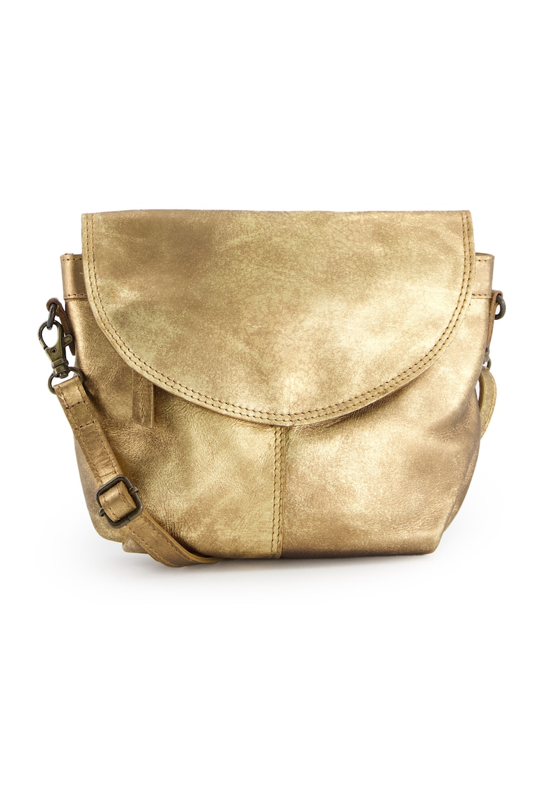 Geanta crossbody dama piele naturala - auriu - 19x19x4cm - 2 buzunare interioare - 2 buzunare exterioare - curea detasabila max 150cm