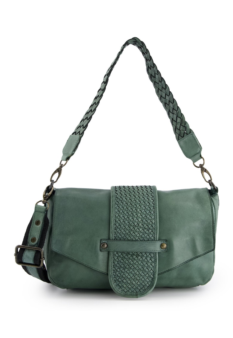 Geanta crossbody dama piele naturala - verde - 18x30x8 -5cm - curea detasabila - 2 buzunare interioare - 1 buzunar exterior