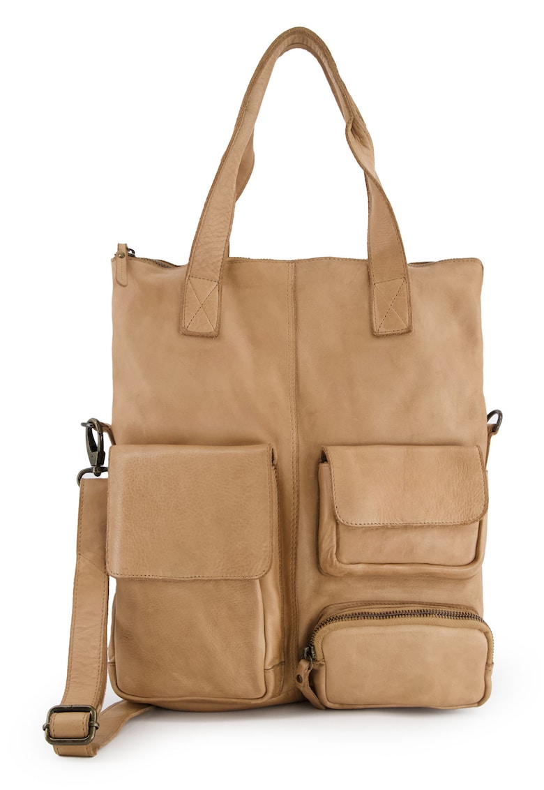 Geanta de umar  din piele naturala - bej - 3 buzunare interioare - 4 buzunare exterioare - dimensiuni 35x31x8cm