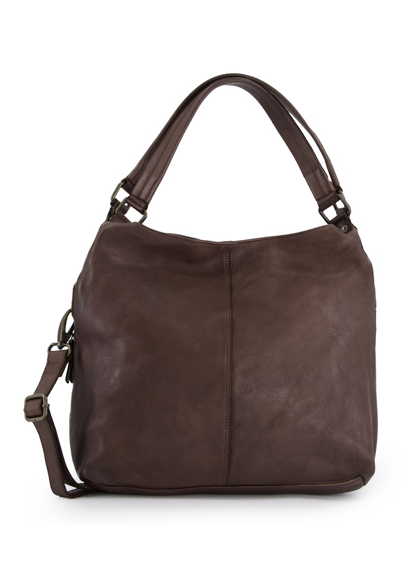 Geanta de umar din piele naturala - maro - 31x41x12cm - cu 3 buzunare interioare - curea detasabila 145cm