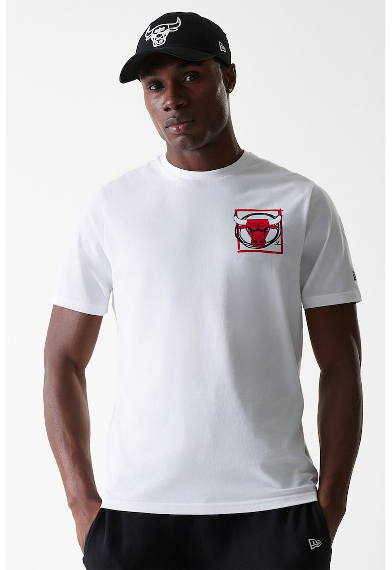 Tricou cu decolteu la baza gatului si imprimeu pe spate - Alb