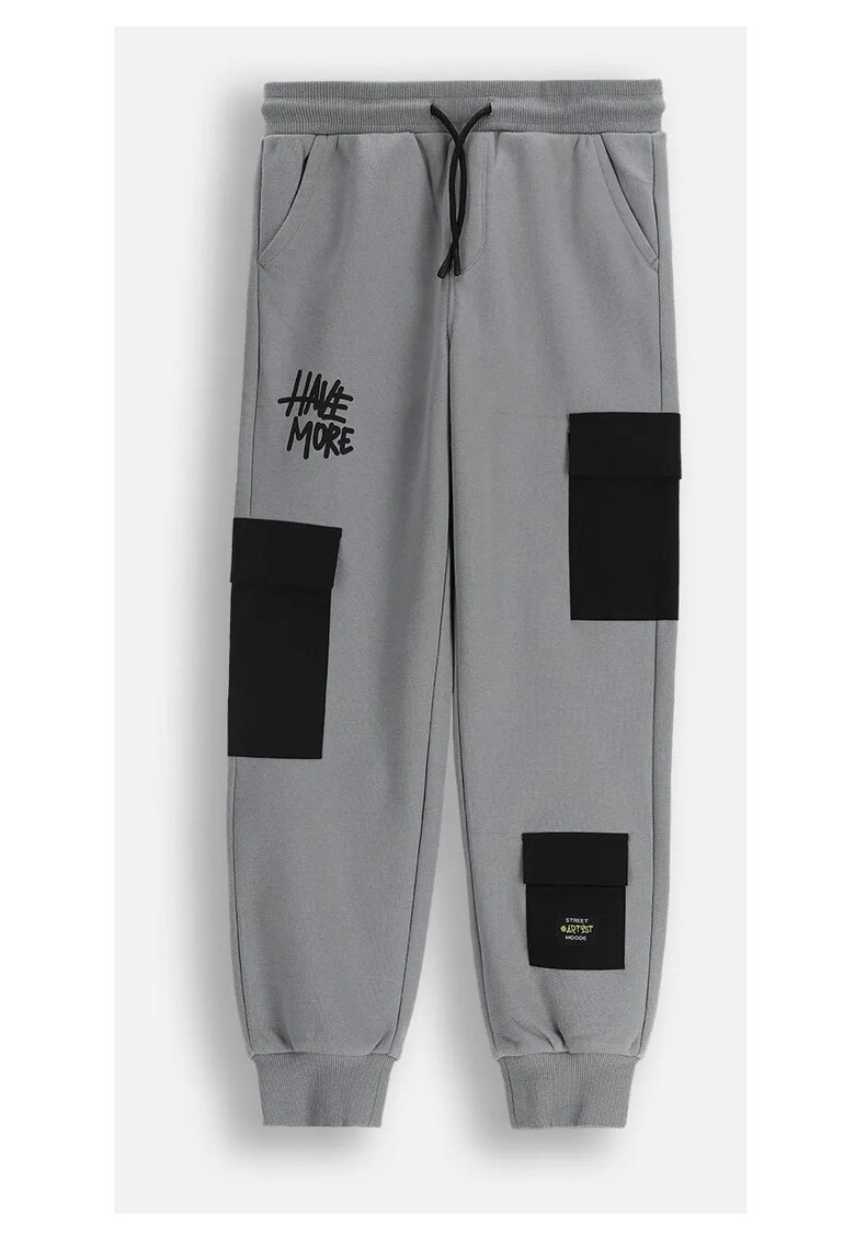Pantaloni sport cu talie ajustabila si design colorblock