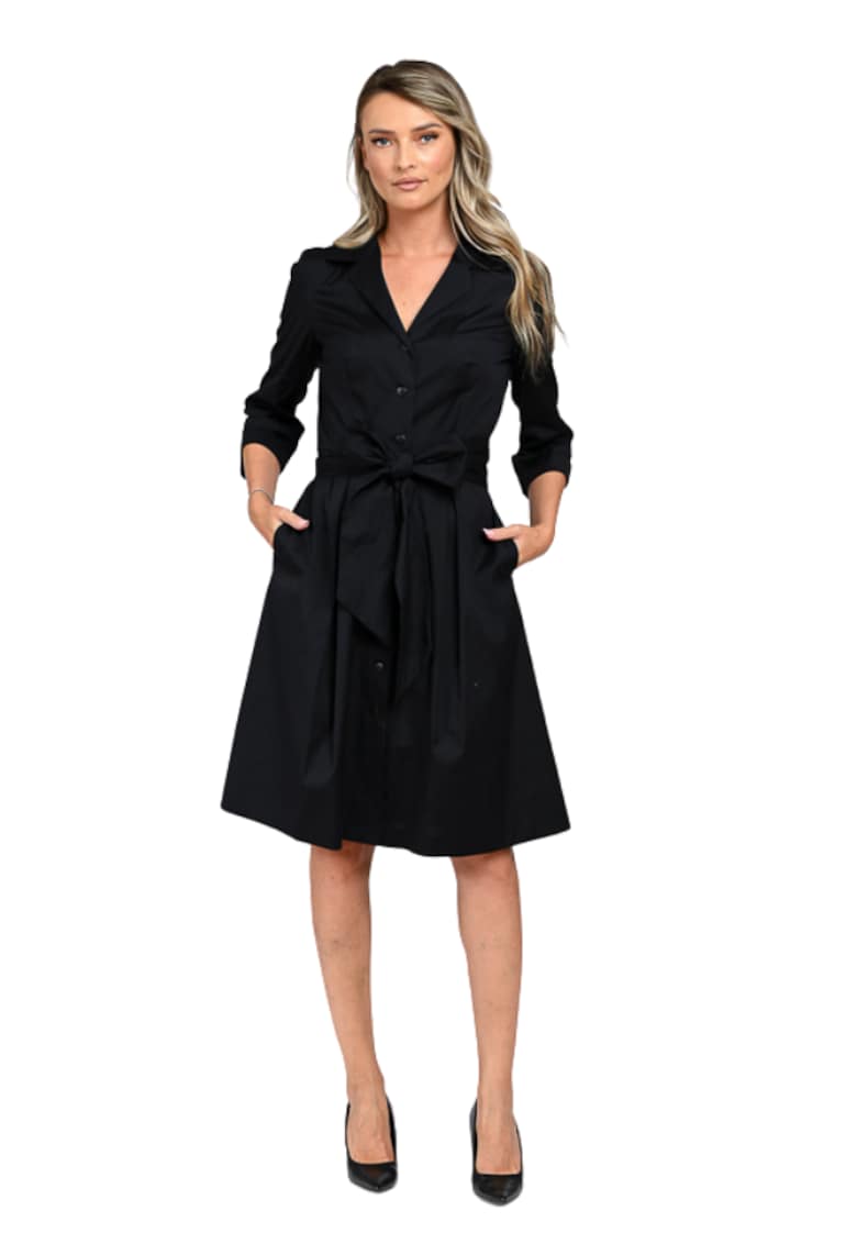 Rochie cu nasturi si cordon in talie Camelia - Negru
