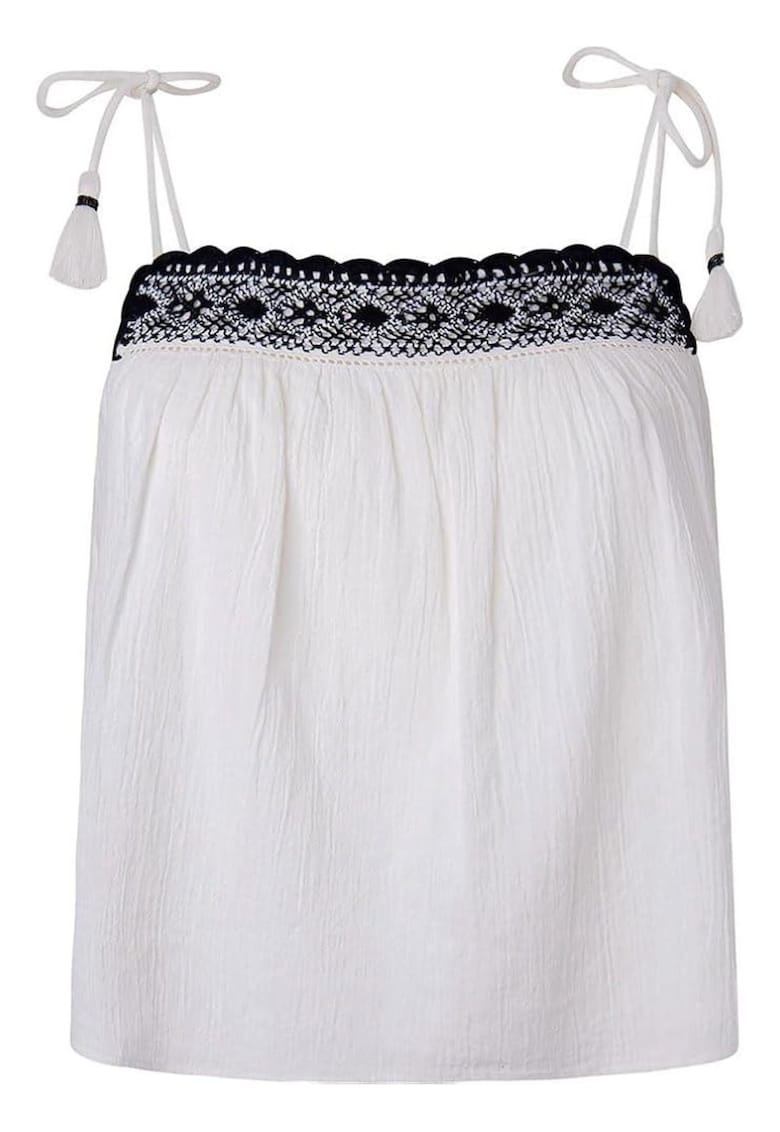 Tricou dama Beni - bumbac - alb - bretele cu funda -
