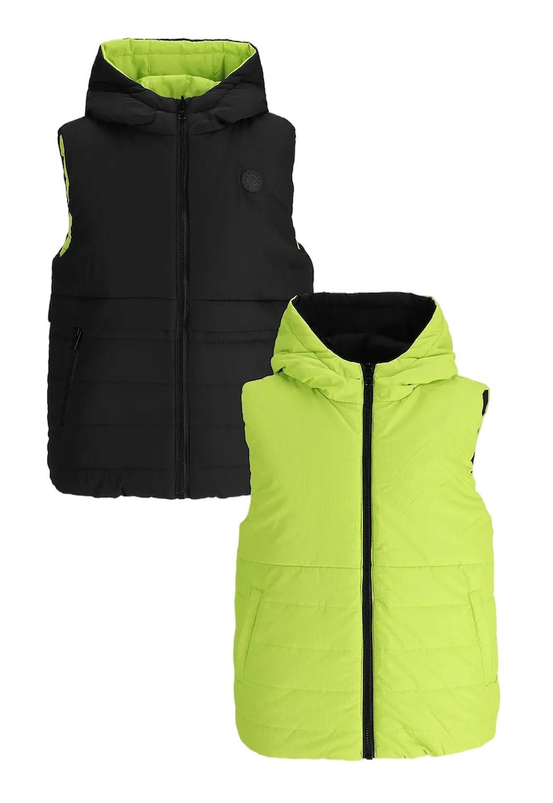 Vesta matlasata reversibila baieti - poliester - cu gluga - rezistenta la apa - negru/verde lime