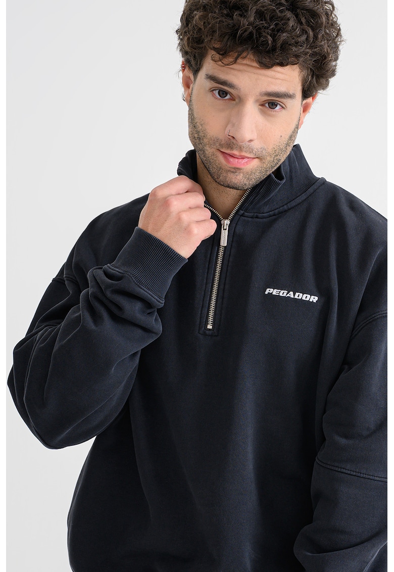 Bluza de trening cu guler cu fermoar scurt si maneci cazute