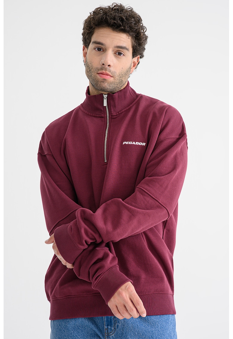 Bluza de trening cu guler cu fermoar scurt si maneci cazute