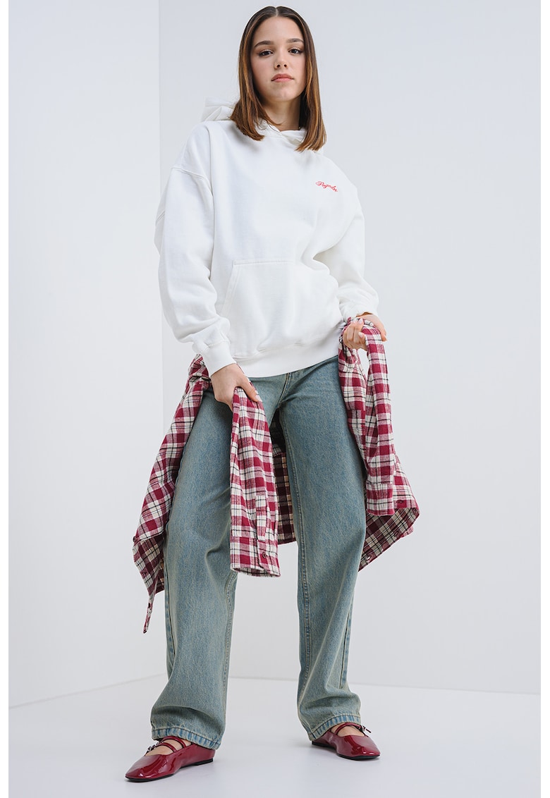 Blugi cu aspect decolorat si talie medie