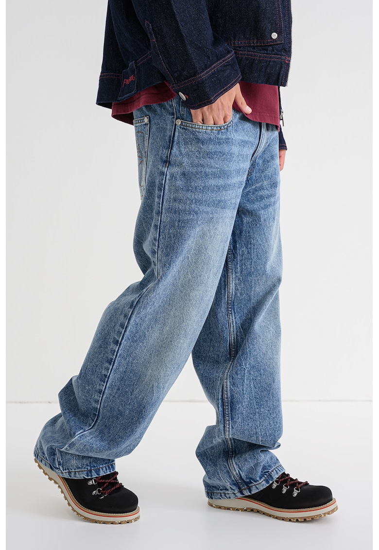 Blugi cu aspect decolorat - talie joasa si croiala ampla Blugi cu aspect decolorat - talie joasa si croiala ampla