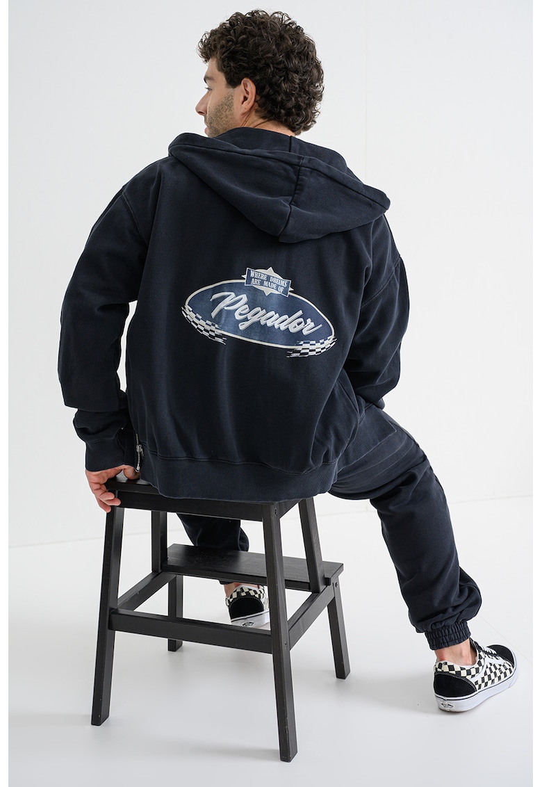 Hanorac cu maneci cazute - fermoar si imprimeu pe partea din spate