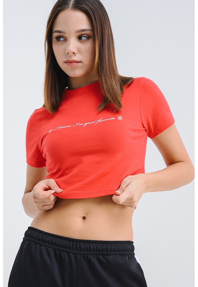 Tricou crop din bumbac cu decolteu la baza gatului
