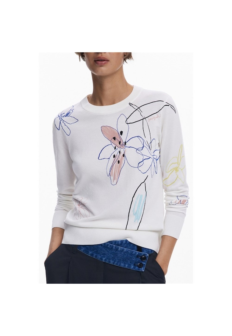 Pulover dama 25wwjf33 - model floral - alb