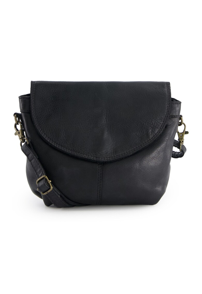 Geanta crossbody din piele naturala  neagra - 19x19x4cm - cu 2 buzunare interioare si 2 exterioare - curea detasabila max 150cm