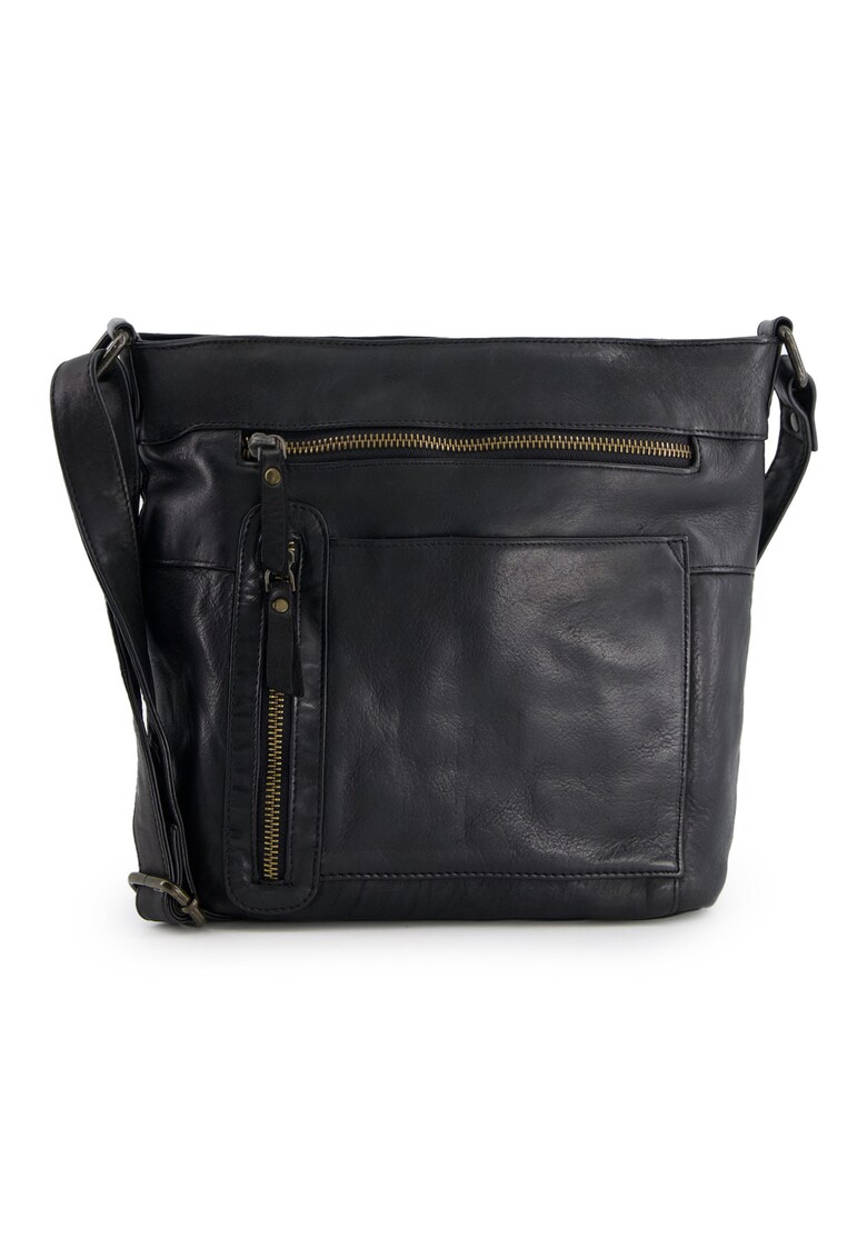 Geanta crossbody dama piele naturala - neagra - 3 buzunare interioare - 4 buzunare exterioare - 26x30x9cm