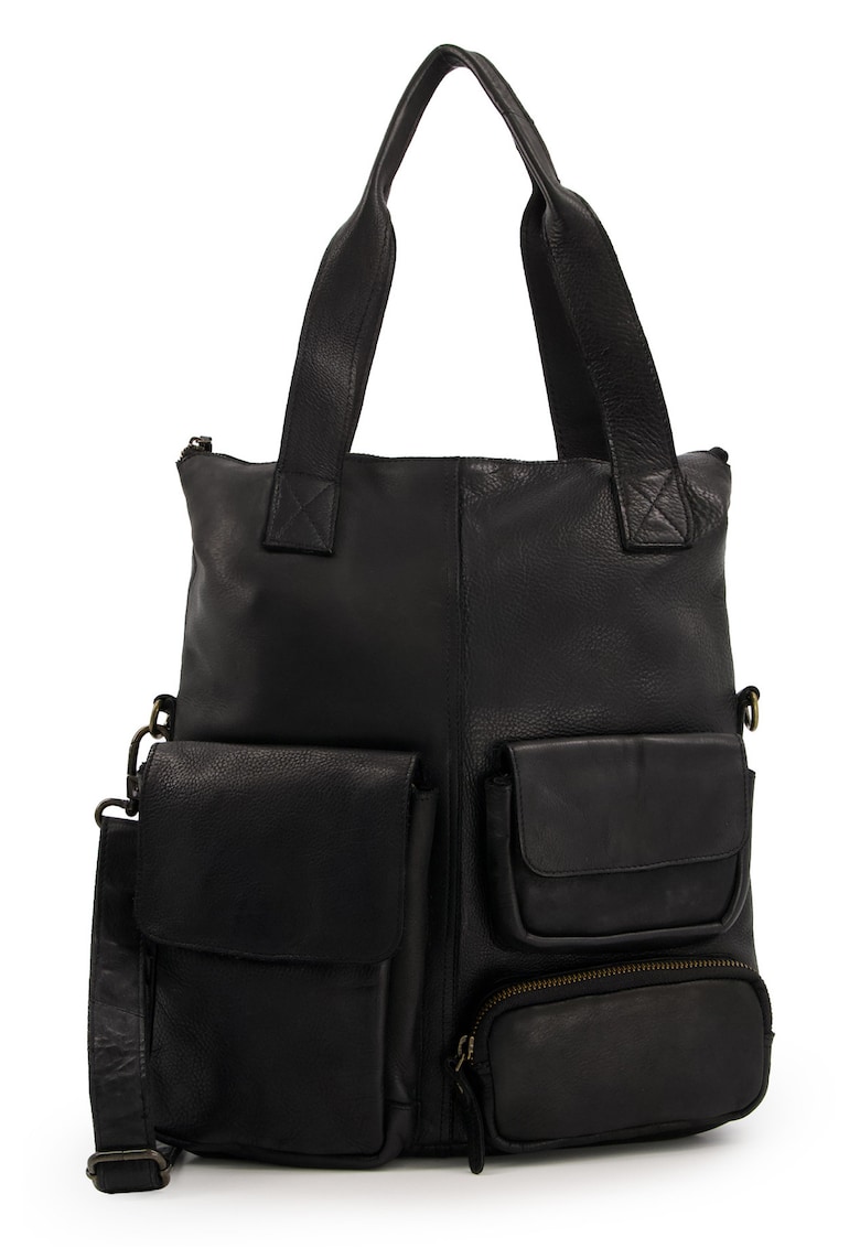 Geanta de umar din piele naturala - neagra - 3 compartimente interioare - 4 compartimente exterioare - 35x31x8cm