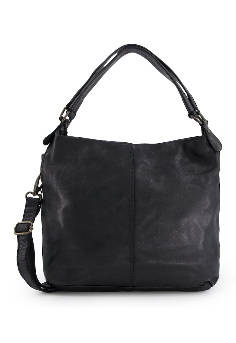 Geanta de umar din piele naturala - neagra - 31x41x12cm - cu 3 buzunare interioare - curea detasabila de 145cm