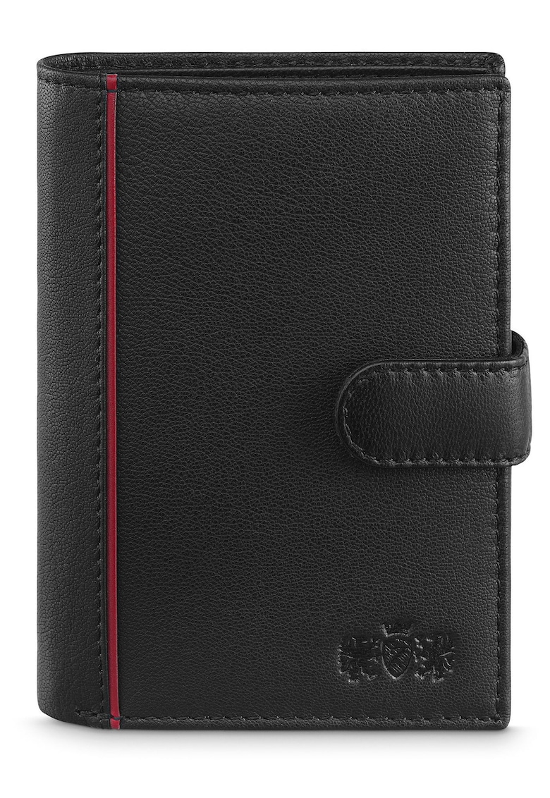 Portofel barbati - ® - ZG-N4L-F16 - Fabriano - Piele naturala - 9.3x12.7x3 cm - Negru/Rosu