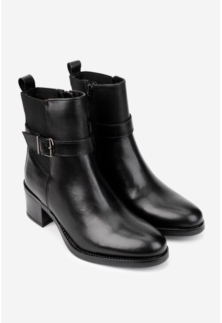 Botine dama negre din piele naturala cu fermoar si elastic