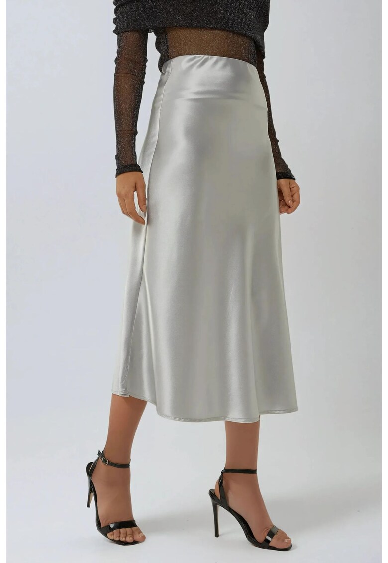 Fusta cu talie inalta din satin