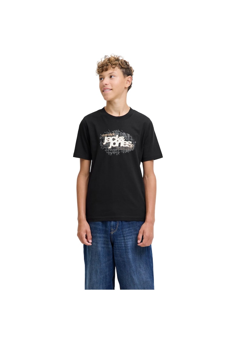 Jack & Jones Tricou JACK &JONES Grid Branding JNR 50579 - Negru