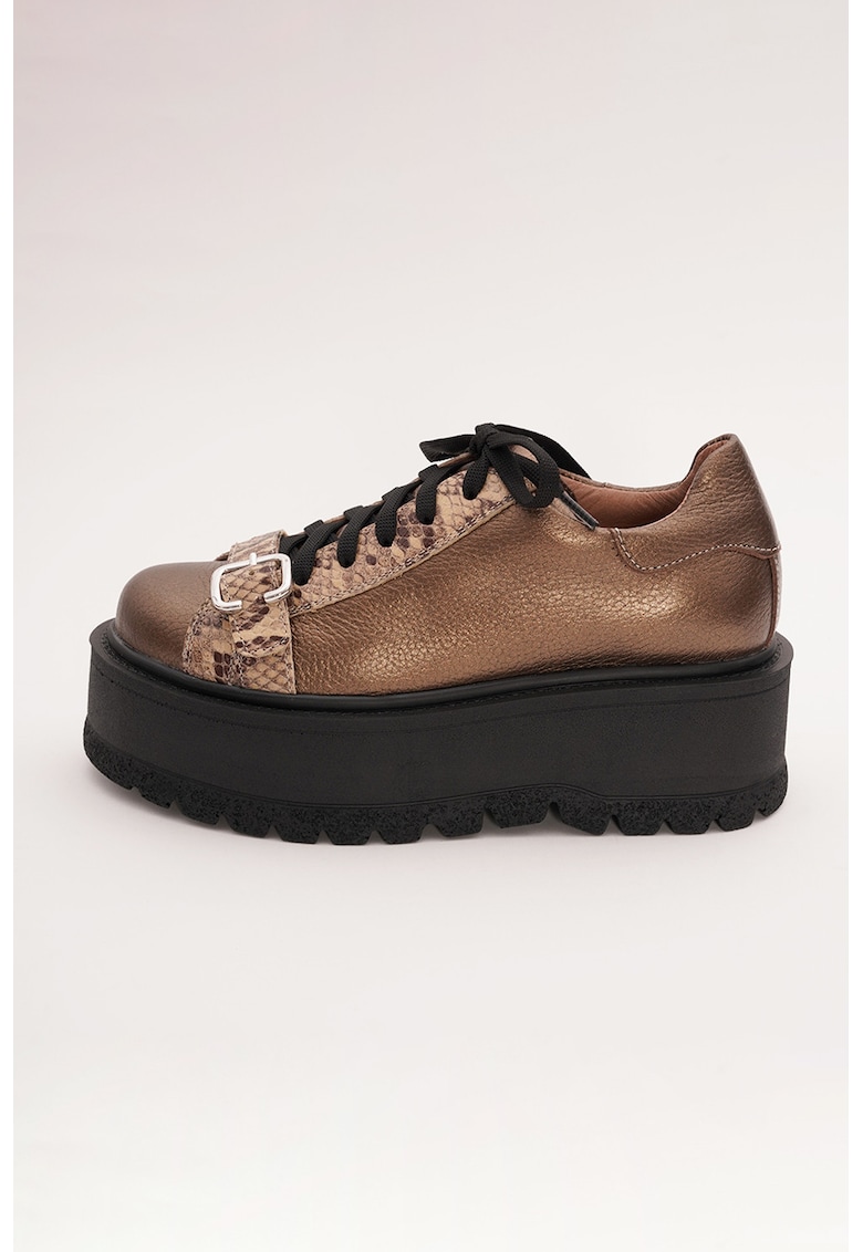 Pantofi de piele cu catarame - Bronz