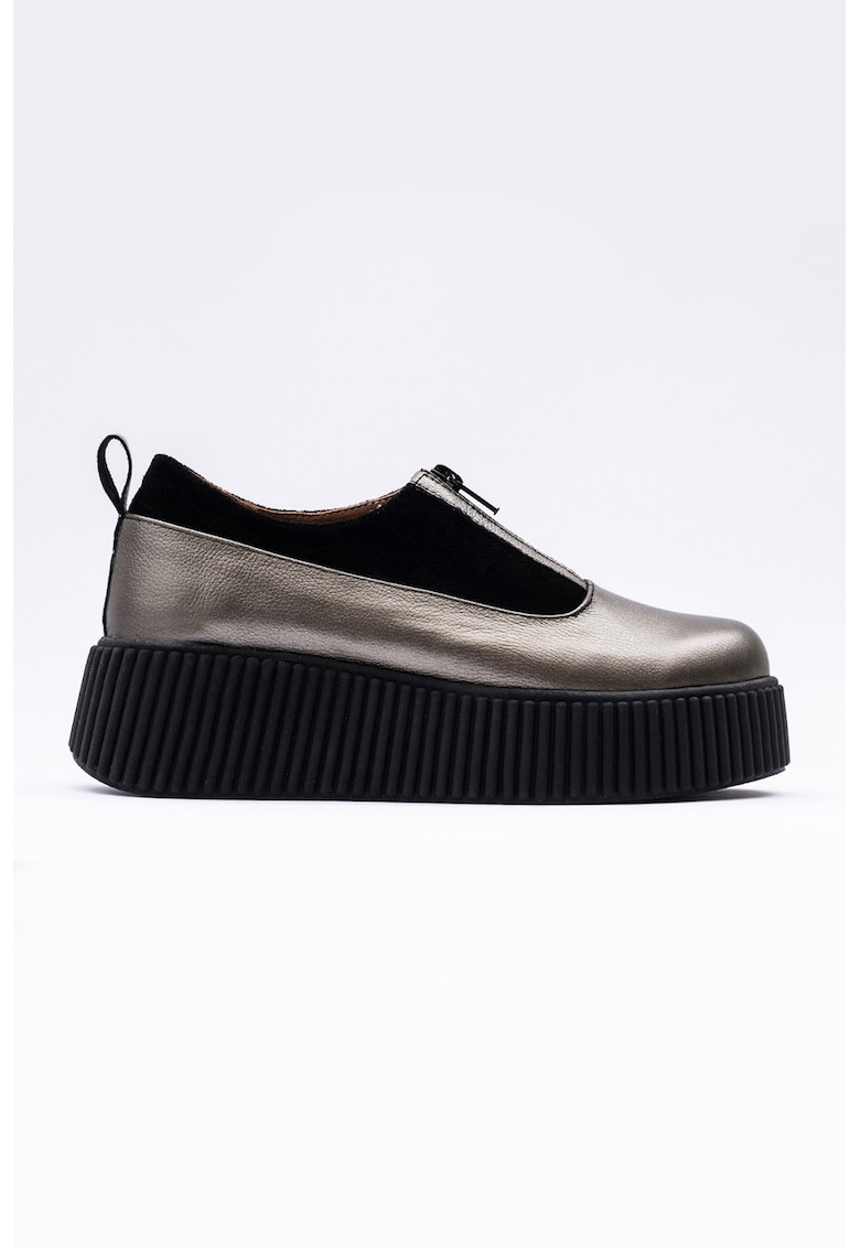 Pantofi wedge de piele - Argintiu inchis