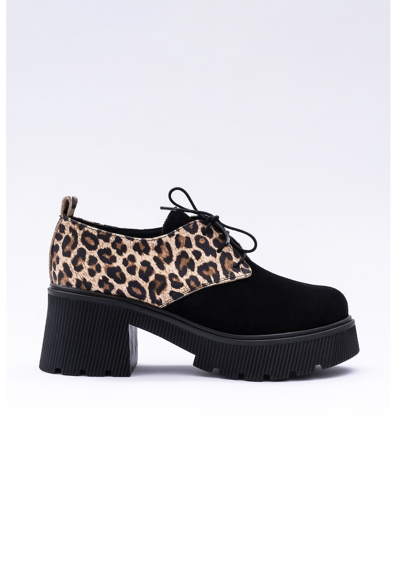 Pantofi de piele cu platforma - Negru/Bej