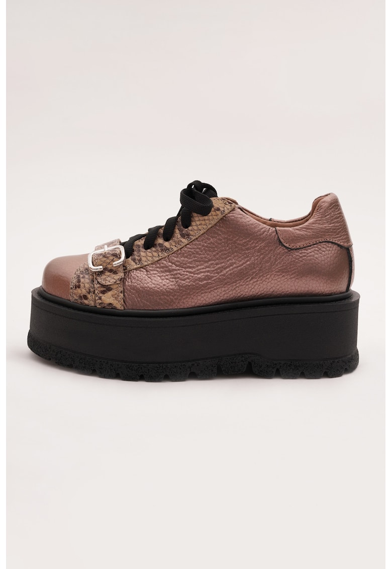 Pantofi flatform de piele - Roz prafuit