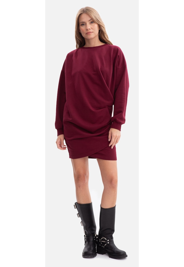 Rochie mini - B298 Bordeaux tricot - decolteu rotund - maneci lungi - bumbac - croiala lejera - mulata la solduri