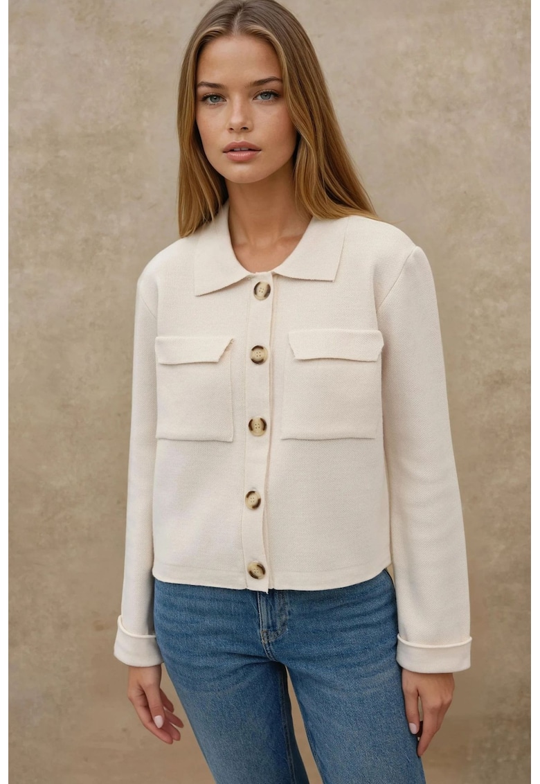 Cardigan - cu nasturi si buzunare - bej - acril