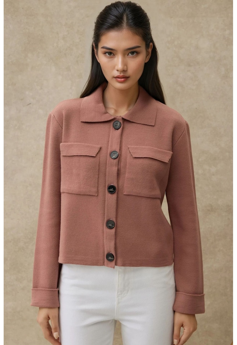 Cardigan - cu nasturi si buzunare - roz pal - acril