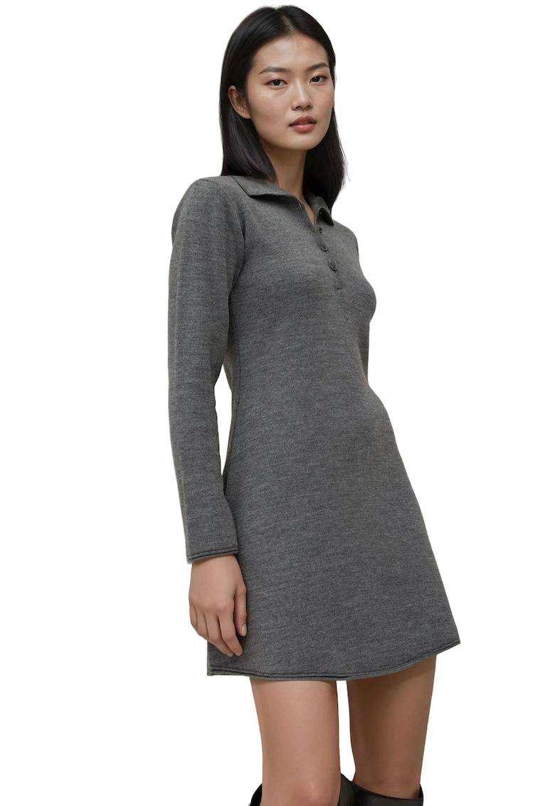 Rochie dama - guler polo - gri - tricot