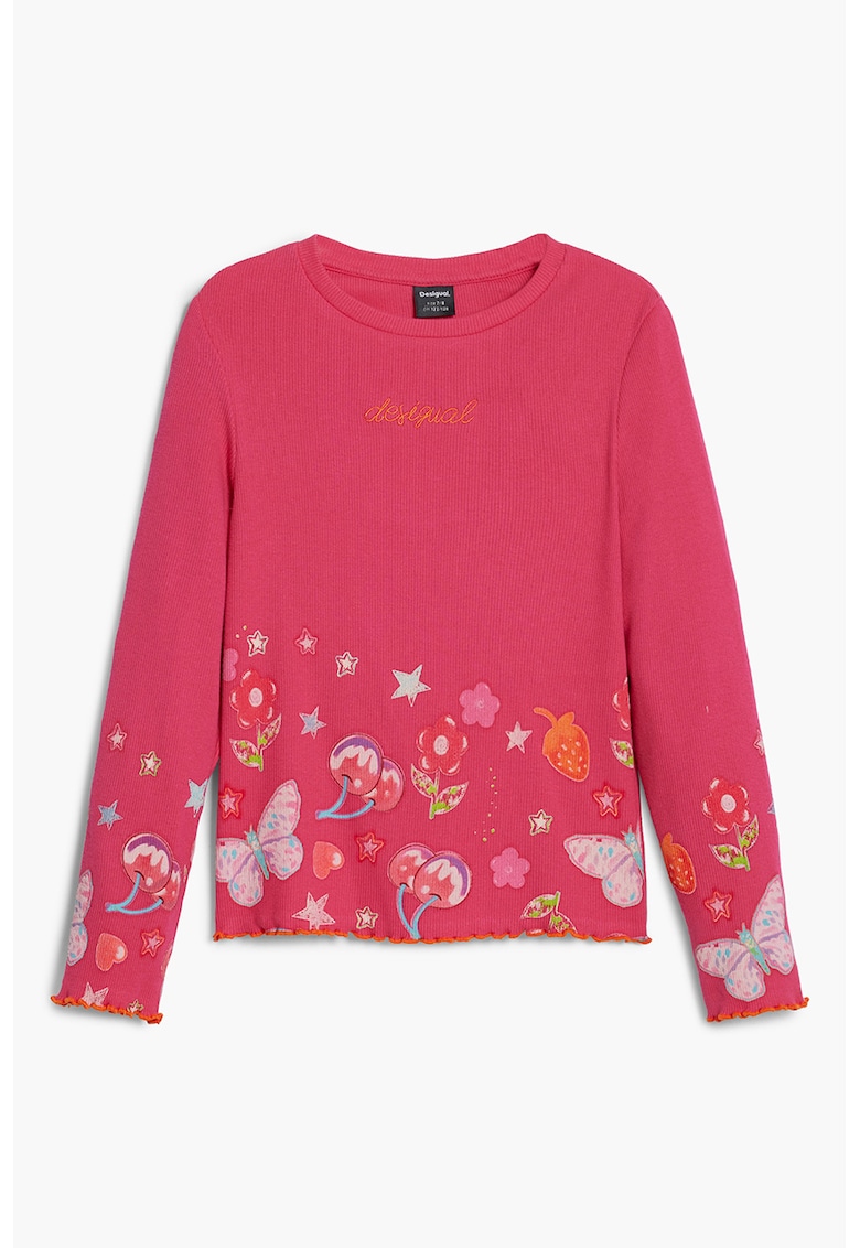 Bluza din amestec de bumbac cu decolteu la baza gatului - Roz