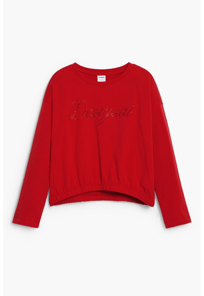 Bluza cu model text si decolteu la baza gatului Bluza cu model text si decolteu la baza gatului