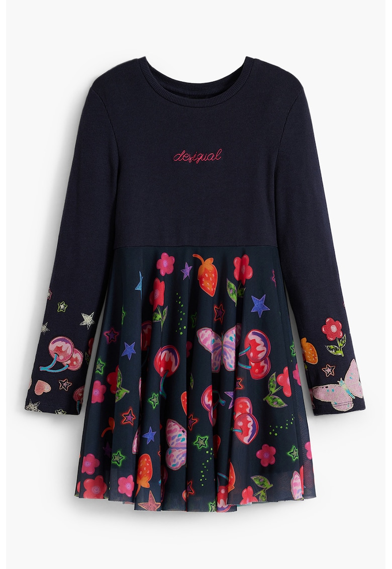 Rochie evazata cu imprimeu floral - Albastru ultramarin