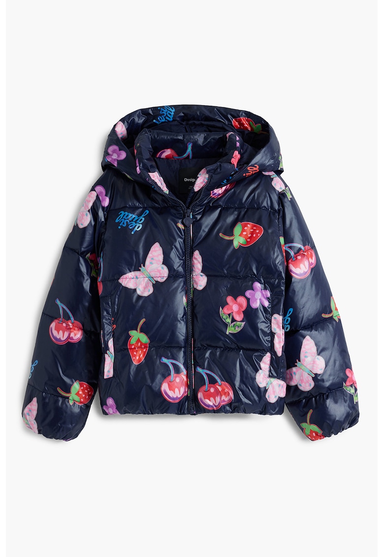 Geaca cu vatelina si imprimeu grafic - Roz/Bleumarin