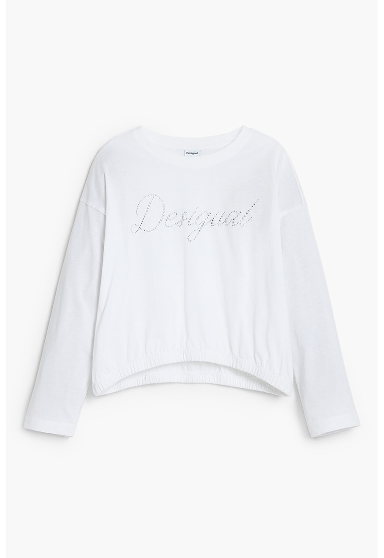 Bluza cu model text si decolteu la baza gatului Bluza cu model text si decolteu la baza gatului