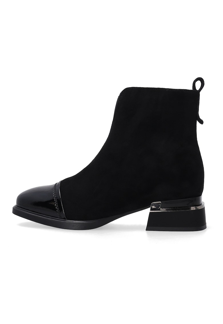 Botine din piele intoarsa cu varful din piele lacuita