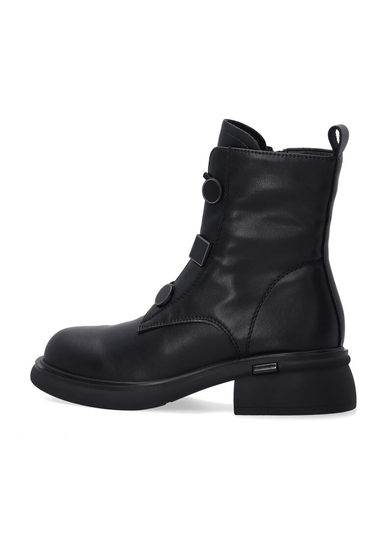 Ghete din piele naturala neteda cu toc masiv