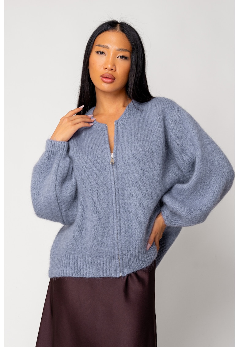Pulover cu fermoar mix de lana si mohair Storm Blue 18272 - Storm Blue