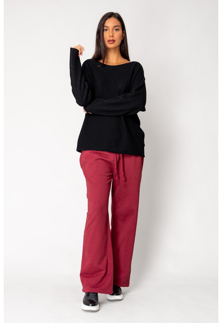 Pantaloni lung larg din 100% Bumbac Burgundy 18299