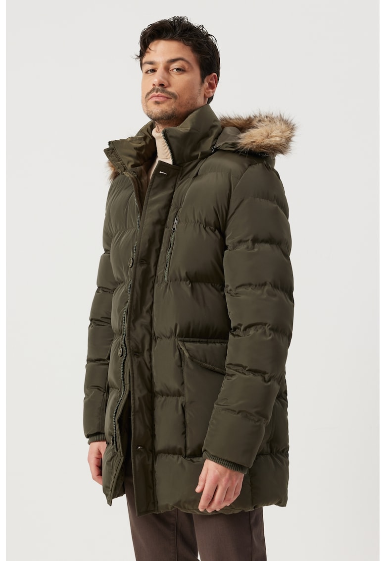 Geaca slim fit cu gluga cu garnitura de blana sintetica