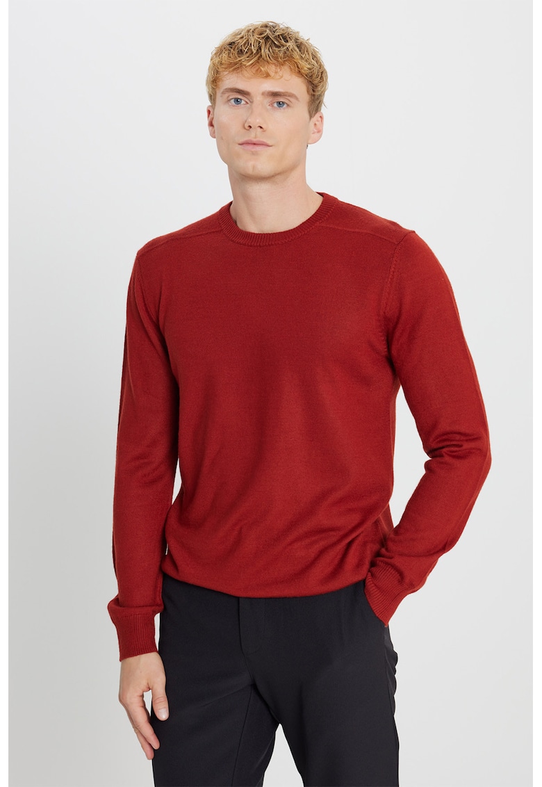 Pulover din amestec de lana cu decolteu la baza gatului