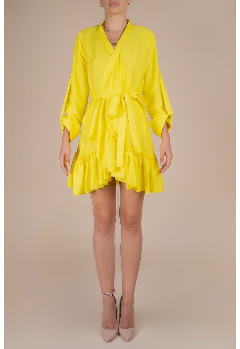 Rochie petrecuta cu mansete late si volan Yellow
