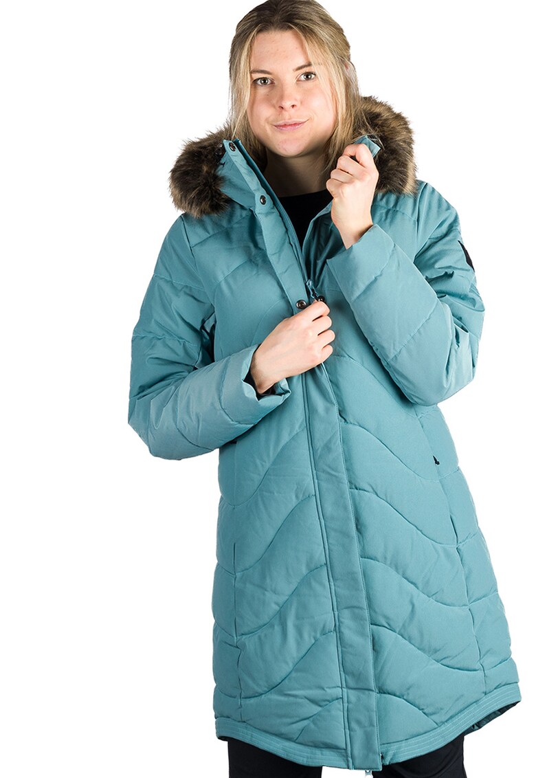 Geaca lunga cu guler si gluga Raelynn - Albastru prafuit