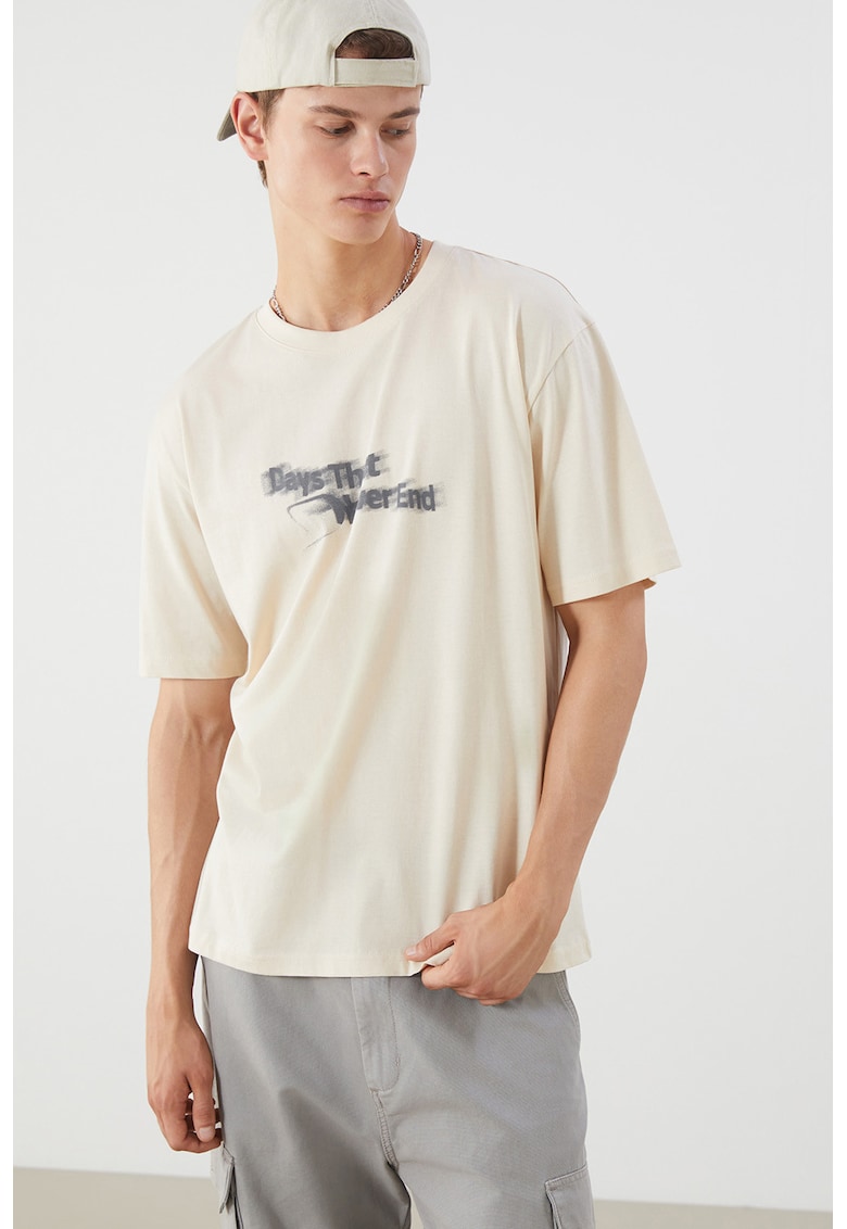 Tricou de bumbac cu imprimeu text Tricou de bumbac cu imprimeu text