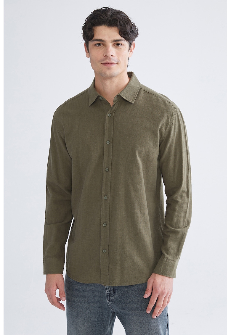 Camasa de bumbac cu maneci lungi - Verde feriga