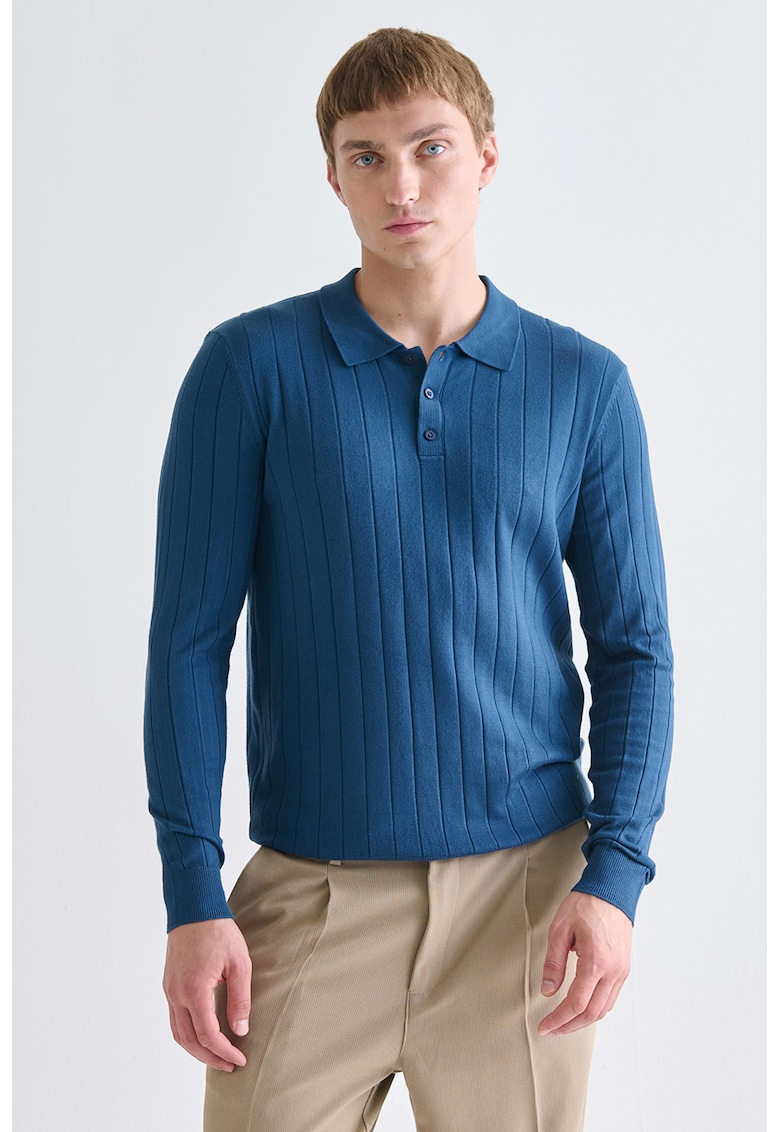 Pulover polo striat slim fit