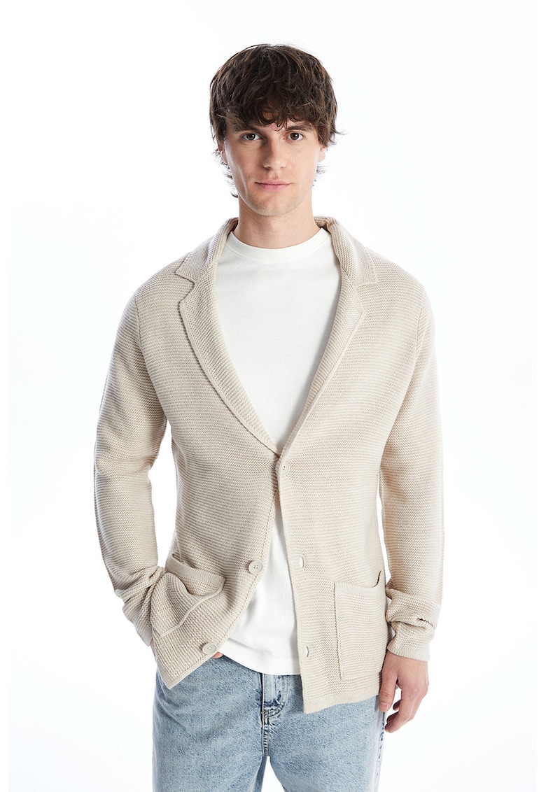 Cardigan cu aspect texturat si doua buzunare